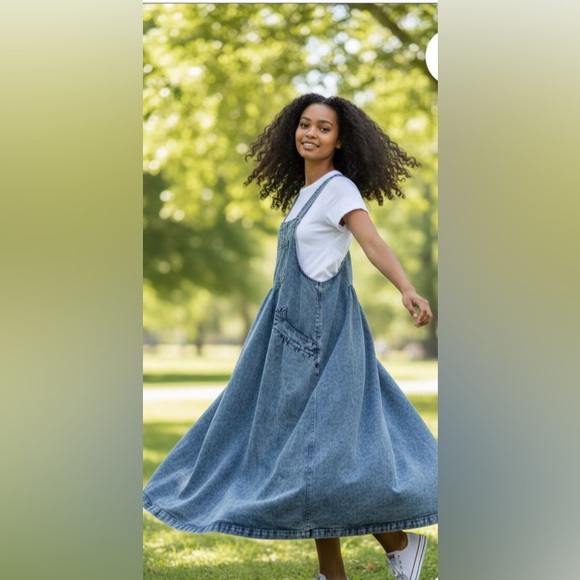 Playful Denim Overall Dress with adjustable straps and pockets - Picture 2 of 4